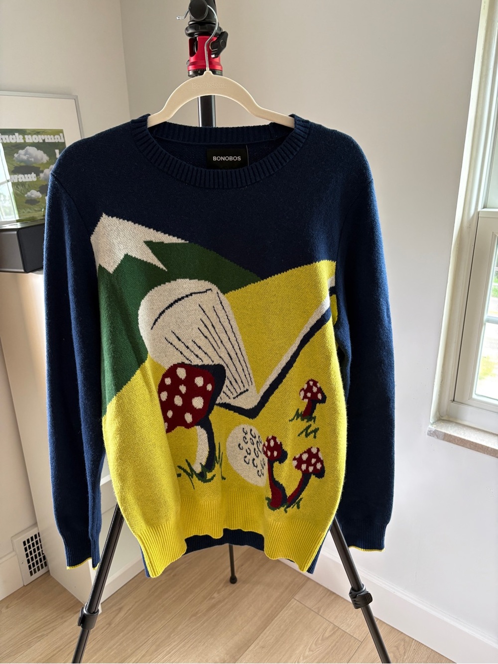 Bonobos Navy, Yellow & Green Mushroom Graphic Crewneck Sweater